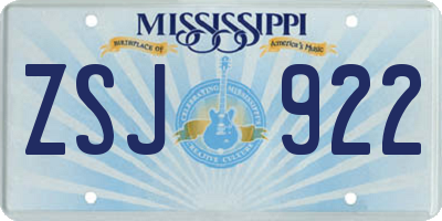 MS license plate ZSJ922