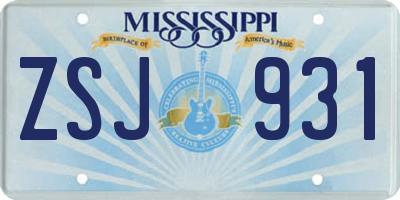 MS license plate ZSJ931