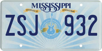 MS license plate ZSJ932