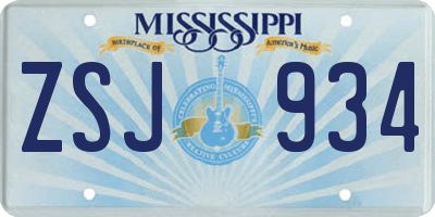 MS license plate ZSJ934