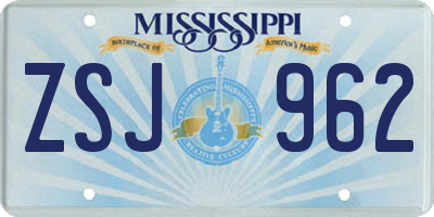 MS license plate ZSJ962