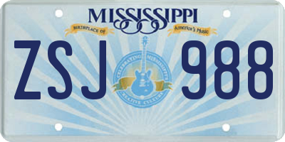 MS license plate ZSJ988