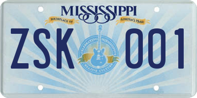 MS license plate ZSK001