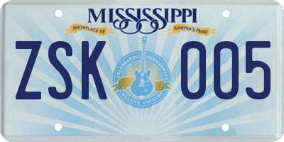 MS license plate ZSK005