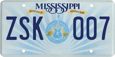 MS license plate ZSK007