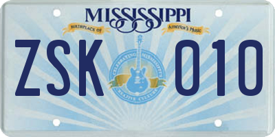 MS license plate ZSK010