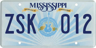 MS license plate ZSK012