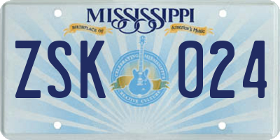 MS license plate ZSK024