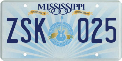 MS license plate ZSK025