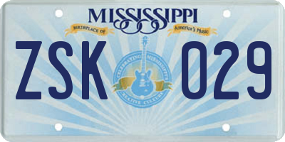 MS license plate ZSK029