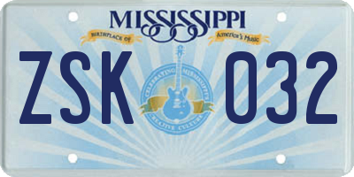 MS license plate ZSK032