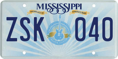 MS license plate ZSK040