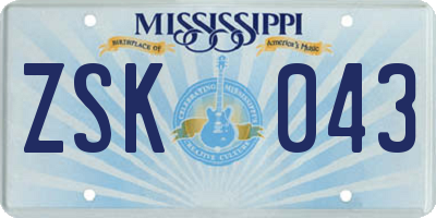 MS license plate ZSK043