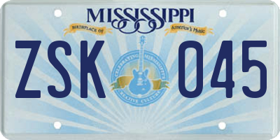 MS license plate ZSK045