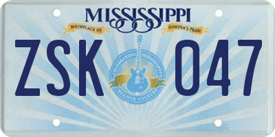 MS license plate ZSK047