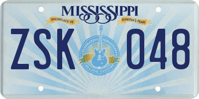 MS license plate ZSK048