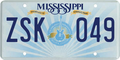 MS license plate ZSK049
