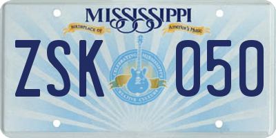 MS license plate ZSK050
