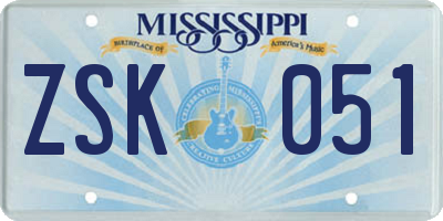 MS license plate ZSK051