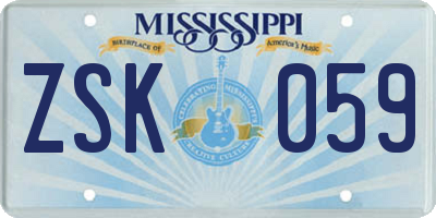 MS license plate ZSK059