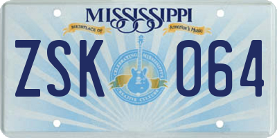 MS license plate ZSK064
