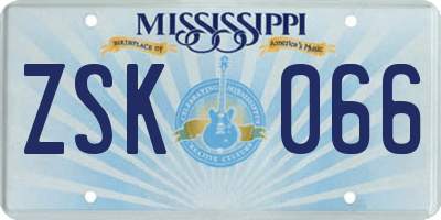 MS license plate ZSK066