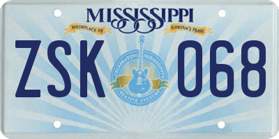 MS license plate ZSK068