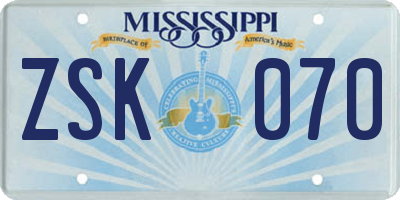 MS license plate ZSK070