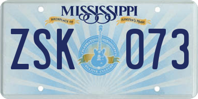 MS license plate ZSK073