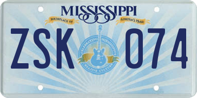 MS license plate ZSK074
