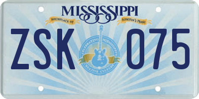 MS license plate ZSK075