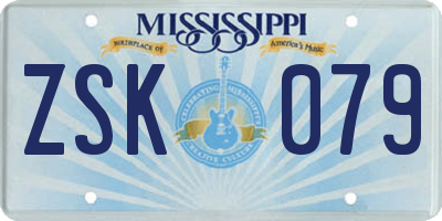 MS license plate ZSK079