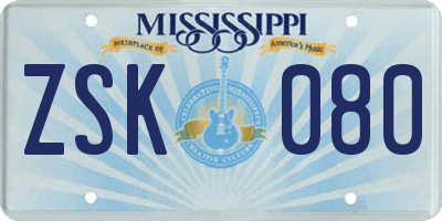 MS license plate ZSK080