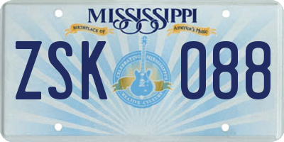 MS license plate ZSK088