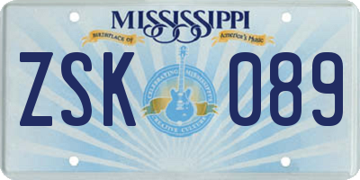 MS license plate ZSK089