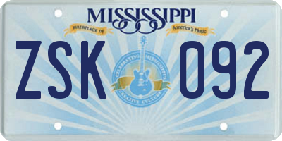 MS license plate ZSK092