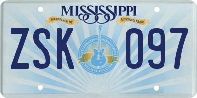 MS license plate ZSK097