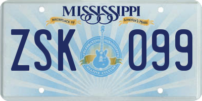 MS license plate ZSK099