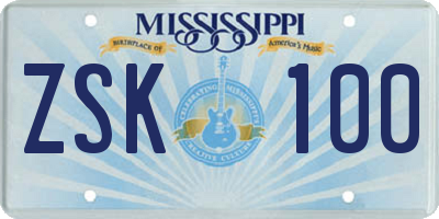 MS license plate ZSK100