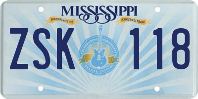 MS license plate ZSK118