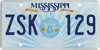 MS license plate ZSK129