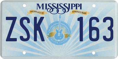 MS license plate ZSK163