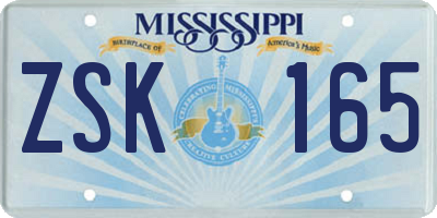 MS license plate ZSK165