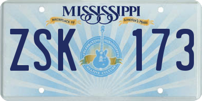 MS license plate ZSK173
