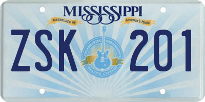 MS license plate ZSK201