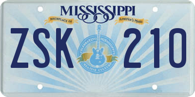 MS license plate ZSK210