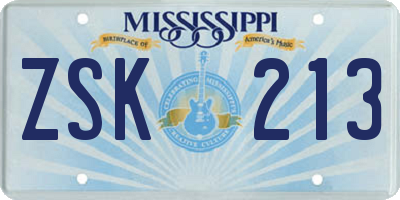 MS license plate ZSK213