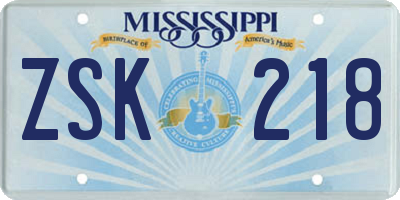 MS license plate ZSK218