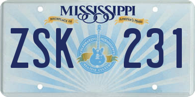 MS license plate ZSK231