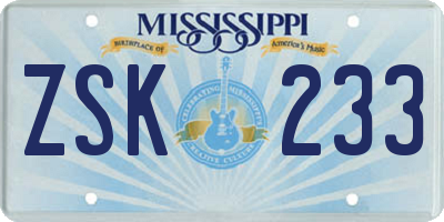 MS license plate ZSK233